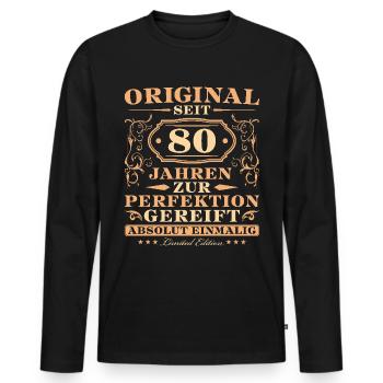 Original seit 80 Jahren Einmalig 80 Geburtstag - Männer Premium Bio Langarmshirt - Schwarz - Vorne - Nico (187cm)