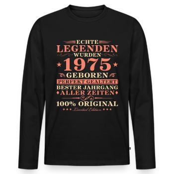 Jahrgang 1975 Perfekt Gealtert Geburtstag Geschenk - Männer Premium Bio Langarmshirt - Schwarz - Vorne - Nico (187cm)