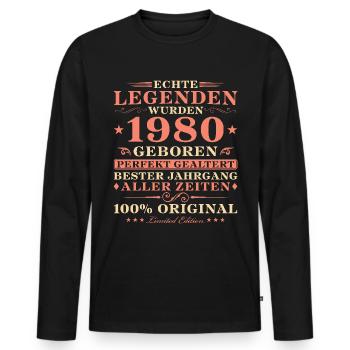 Jahrgang 1980 Perfekt Gealtert Geburtstag Geschenk - Männer Premium Bio Langarmshirt - Schwarz - Vorne - Nico (187cm)