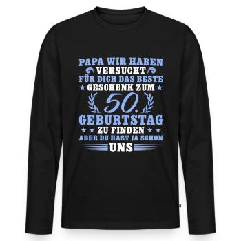 50 Jahre alt Papa 50. Geburtstag Geschenkidee - Männer Premium Bio Langarmshirt - Schwarz - Vorne - Nico (187cm)