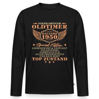 Vintage Baujahr 1950 geboren 75. Geburtstag - Männer Premium Bio Langarmshirt - Schwarz - Vorne - Nico (187cm)