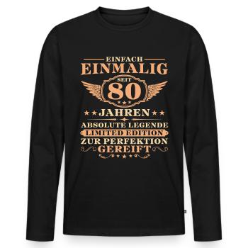 80. Geburtstag Einfach Einmalig seit 80 Jahren - Männer Premium Bio Langarmshirt - Schwarz - Vorne - Nico (187cm)