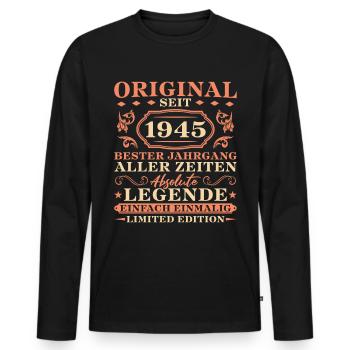 Original seit 1945 Jahrgang Geburtstag - Männer Premium Bio Langarmshirt - Schwarz - Vorne - Nico (187cm)