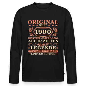 Original seit 1990 Jahrgang Geburtstag - Männer Premium Bio Langarmshirt - Schwarz - Vorne - Nico (187cm)