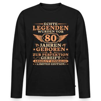 80. Geburtstag Absolut Einmalig seit 80 Jahren - Männer Premium Bio Langarmshirt - Schwarz - Vorne - Nico (187cm)