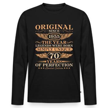 70. Geburtstag Einzigartig seit 1955 Geschenk - Männer Premium Bio Langarmshirt - Schwarz - Vorne - Nico (187cm)