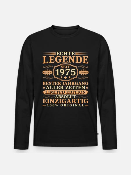 1975 Jahrgang Geburtstag Vintage 50 Jahre - Männer Premium Bio Langarmshirt - Schwarz