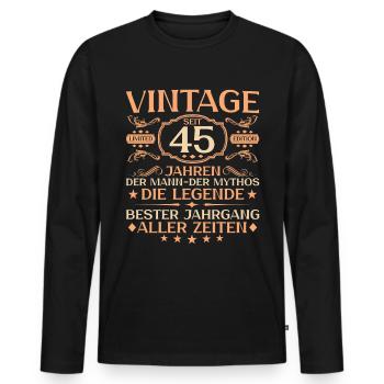 45 Jahre Vintage Mann 45. Geburtstag - Männer Premium Bio Langarmshirt - Schwarz - Vorne - Nico (187cm)