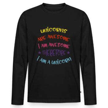 Je suis une licorne licorne - T-shirt manches longues Premium bio Homme - noir - Devant - Nico (187cm)