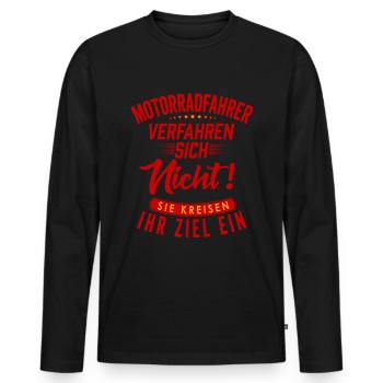 Motorradfahrer Verfahren sich nicht! - Männer Premium Bio Langarmshirt - Schwarz - Vorne - Nico (187cm)