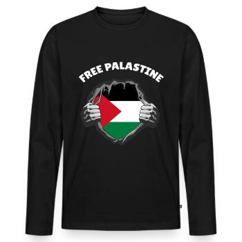 Free Palestine Palestinian Palestine T-Shirt - Men's Premium Organic Long Sleeve Shirt - black - Front - Nico (187cm)