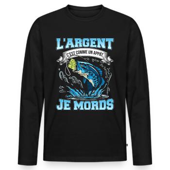 L'argent c'est comme un appât je mords-NeedyMinset - T-shirt manches longues Premium bio Homme - noir - Devant - Nico (187cm)