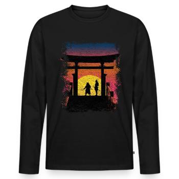 Coucher de soleil sur les samouraïs du Japon - T-shirt manches longues Premium bio Homme - noir - Devant - Nico (187cm)