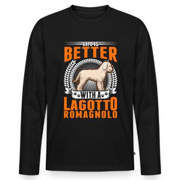 La vie est meilleure avec un Lagotto Romagnolo - T-shirt manches longues Premium bio Homme - noir - Devant - Nico (187cm)
