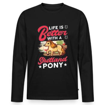 La vie est meilleure avec un Poney Shetland Shetlandpony - T-shirt manches longues Premium bio Homme - noir - Devant - Nico (187cm)