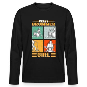 Crazy Drummer Girl Drums Drummer - Men's Premium Organic Long Sleeve Shirt - black - Front - Nico (187cm)