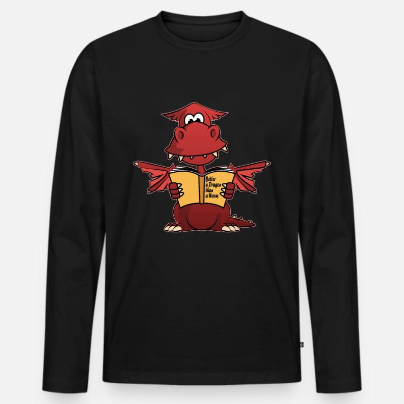 Bücher Drache - Männer Premium Bio Langarmshirt - Schwarz