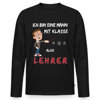 Lehrer mit Klasse Schule Abi Matura Gymnasium - Männer Premium Bio Langarmshirt - Schwarz - Vorne - Nico (187cm)