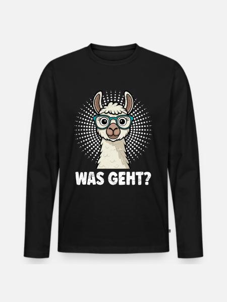 Alpaka WAS GEHT? Cooles Lama Lustiges - Männer Premium Bio Langarmshirt - Schwarz