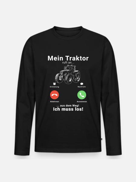 Mein Traktor ruft Aus dem Weg Ich muss los - Männer Premium Bio Langarmshirt - Schwarz