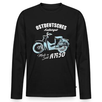 Simson KR50 - Ostdeutsches Kulturgut - DDR - Männer Premium Bio Langarmshirt - Schwarz - Vorne - Nico (187cm)