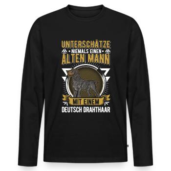 Deutsch Drahthaar Alter Mann German Wirehaired - Männer Premium Bio Langarmshirt - Schwarz - Vorne - Nico (187cm)