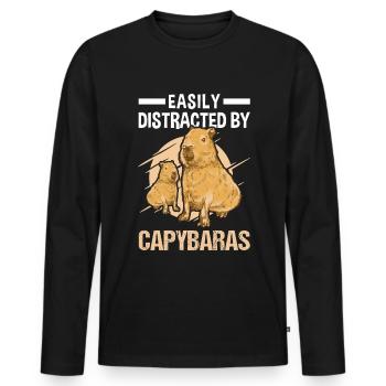 Easily distracted by Capybaras Wasserschwein - Männer Premium Bio Langarmshirt - Schwarz - Vorne - Nico (187cm)