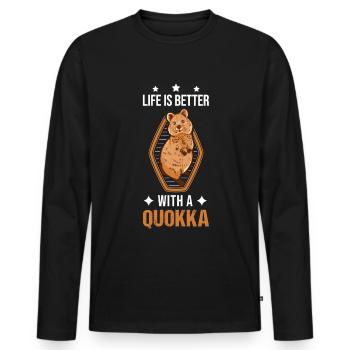 Life is better with a Quokka short-tailed kangaroo - Men's Premium Organic Long Sleeve Shirt - black - Front - Nico (187cm)