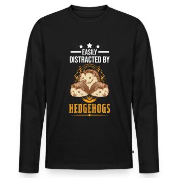 Easily distracted by Hedgehogs Igel Stacheligel - Männer Premium Bio Langarmshirt - Schwarz - Vorne - Nico (187cm)