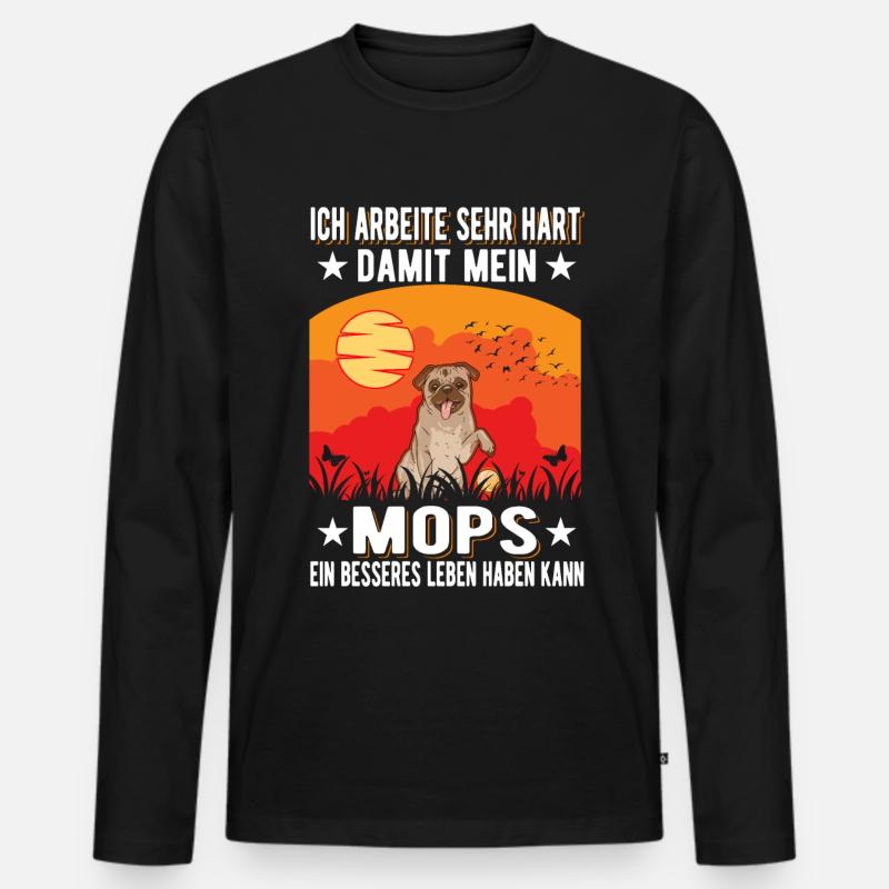 Mops Besseres Leben - Männer Premium Bio Langarmshirt - Schwarz
