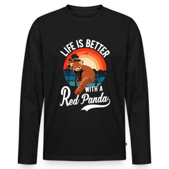 La vie est meilleure avec un panda roux roter panda - T-shirt manches longues Premium bio Homme - noir - Devant - Nico (187cm)
