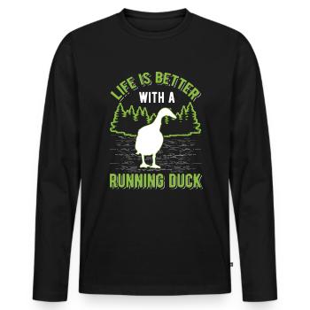 Life is better with a Running Duck Laufente - Men's Premium Organic Long Sleeve Shirt - black - Front - Nico (187cm)