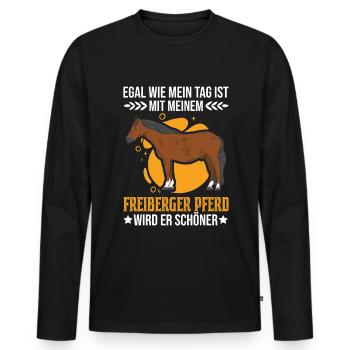 Freiberger Pferd - Männer Premium Bio Langarmshirt - Schwarz - Vorne - Nico (187cm)