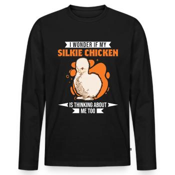 Poulet Silkie Poulet soie Poulet soie - T-shirt manches longues Premium bio Homme - noir - Devant - Nico (187cm)