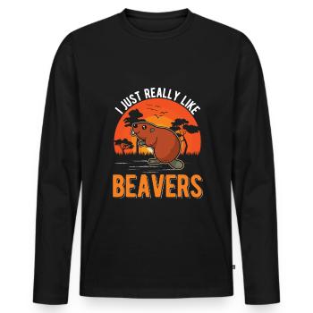 I just really like Beavers Biber - Männer Premium Bio Langarmshirt - Schwarz - Vorne - Nico (187cm)
