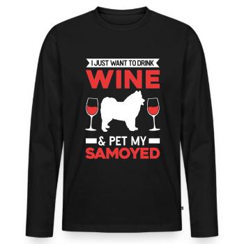 Samoyèdes et vin - T-shirt manches longues Premium bio Homme - noir - Devant - Nico (187cm)