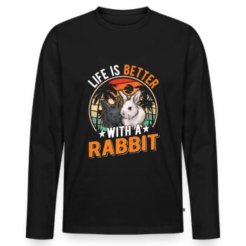 La vie est meilleure avec un lapin Häschen Kaninchen - T-shirt manches longues Premium bio Homme - noir - Devant - Nico (187cm)