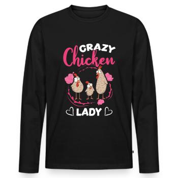 Crazy Chicken lady chicken owner - Men's Premium Organic Long Sleeve Shirt - black - Front - Nico (187cm)