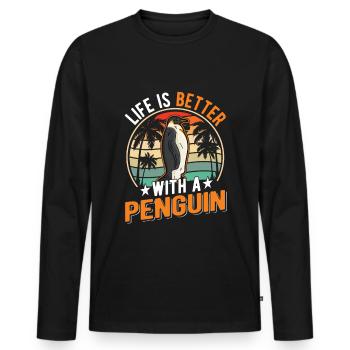 Life is better with a Penguin Pinguin - Männer Premium Bio Langarmshirt - Schwarz - Vorne - Nico (187cm)