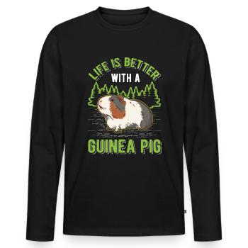La vie est meilleure avec un cochon d’Inde Meerschweinchen - T-shirt manches longues Premium bio Homme - noir - Devant - Nico (187cm)