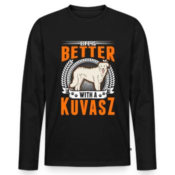 La vie est meilleure avec un chien Kuvasz - T-shirt manches longues Premium bio Homme - noir - Devant - Nico (187cm)