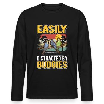 Facilement distrait par les perruches Budgerigar - T-shirt manches longues Premium bio Homme - noir - Devant - Nico (187cm)