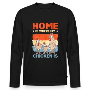 Poulets Fermier à domicile Poulet - T-shirt manches longues Premium bio Homme - noir - Devant - Nico (187cm)