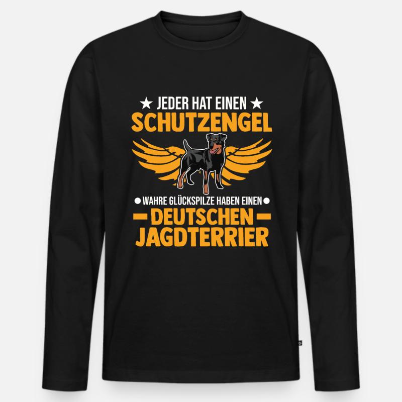 Deutscher Jagdterrier Schutzengel - Männer Premium Bio Langarmshirt - Schwarz