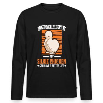 Silk Chicken Cadeau Silkie Chicken Silkie Chicken - T-shirt manches longues Premium bio Homme - noir - Devant - Nico (187cm)