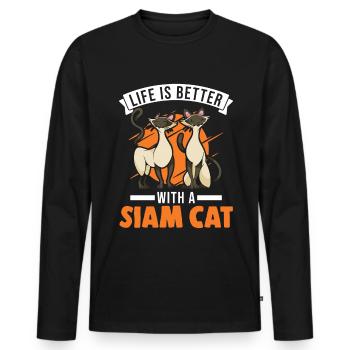 Life is better with a Siam Cat Siamkatze - Men's Premium Organic Long Sleeve Shirt - black - Front - Nico (187cm)