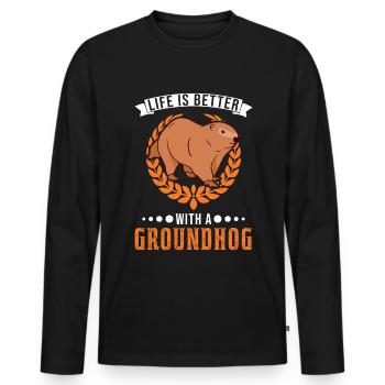 Life is better with a Groundhog Marmot - Men's Premium Organic Long Sleeve Shirt - black - Front - Nico (187cm)
