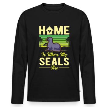 La maison est l’endroit où mes phoques sont des phoques lions de mer - T-shirt manches longues Premium bio Homme - noir - Devant - Nico (187cm)