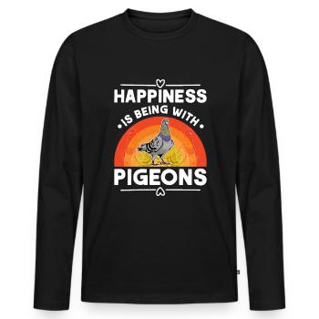 Happiness is being with Pigeons Taube - Men's Premium Organic Long Sleeve Shirt - black - Front - Nico (187cm)