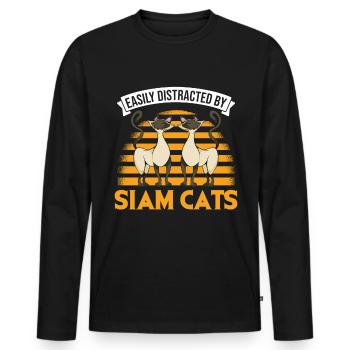 Easily distracted by Siam Cats Siamese Cat - Men's Premium Organic Long Sleeve Shirt - black - Front - Nico (187cm)